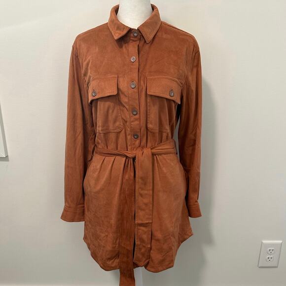 Jessica Simpson Button Front Brown Suede Dress - Picture 1 of 12